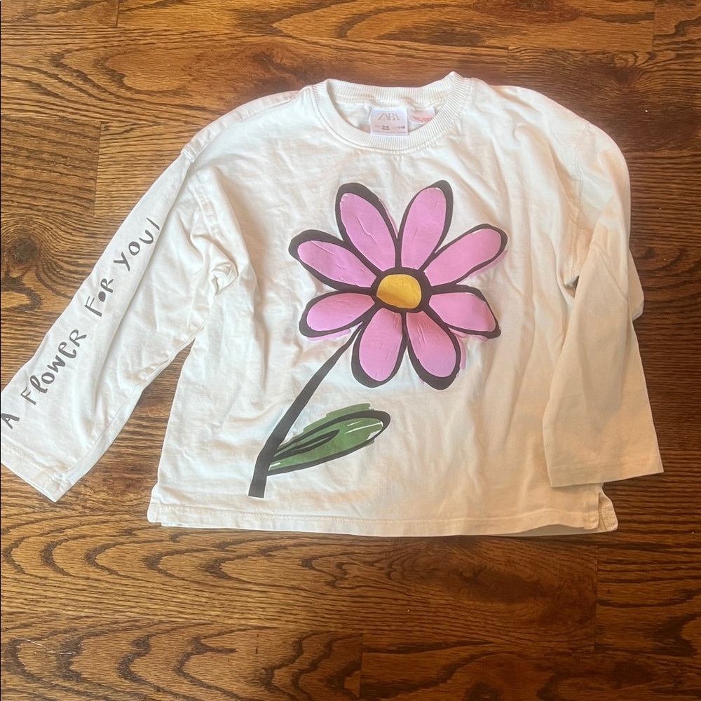 Zara Kids White Tee with Pink Flower Design